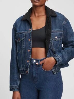 Classic Dark Blue Denim Sherpa Jacket - Gap Brand